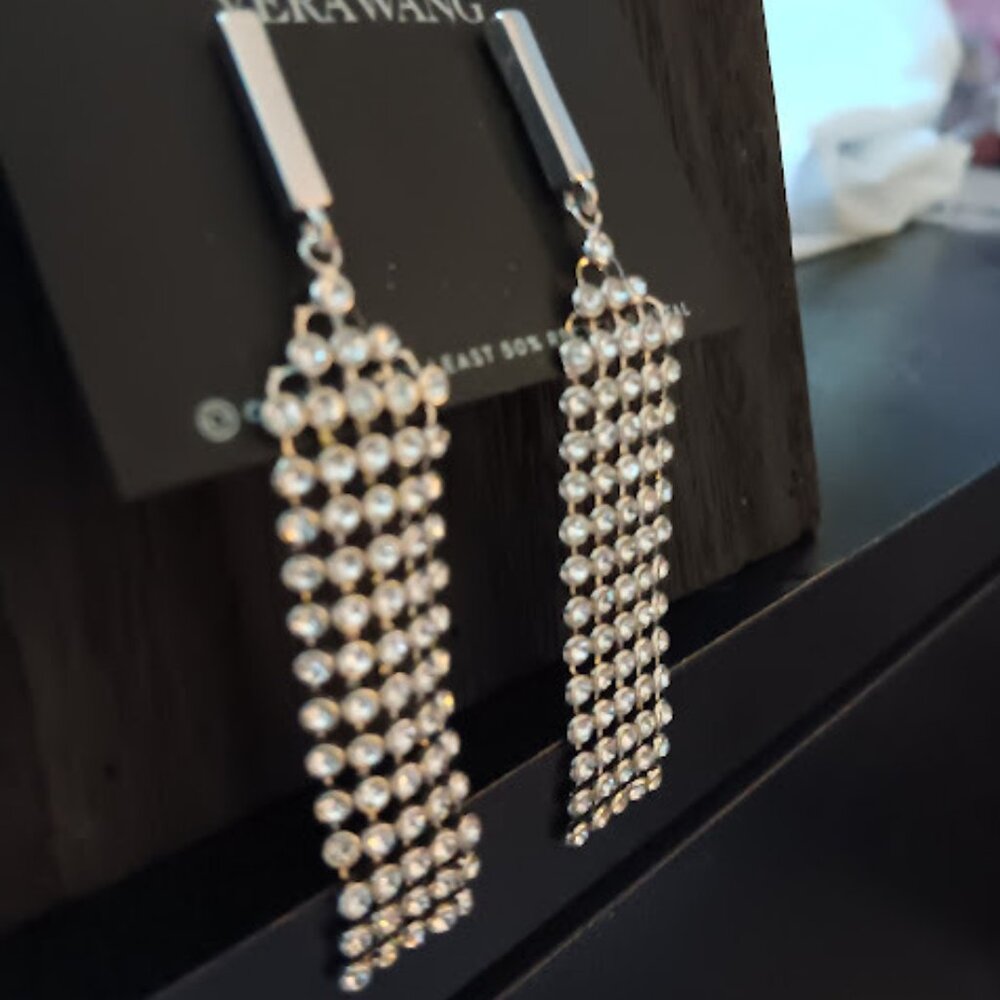 VERA WANG Glamorous Silver Clear Rhinestone Long Dangle Earrings**NEW! - Picture 3 of 3
